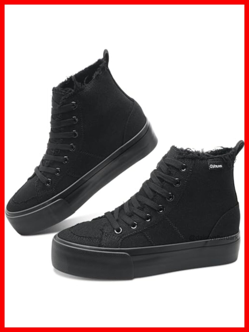 High Top Platform Sneakers Women Mid Calf Canvas Skateboarding Shoes Lace Up